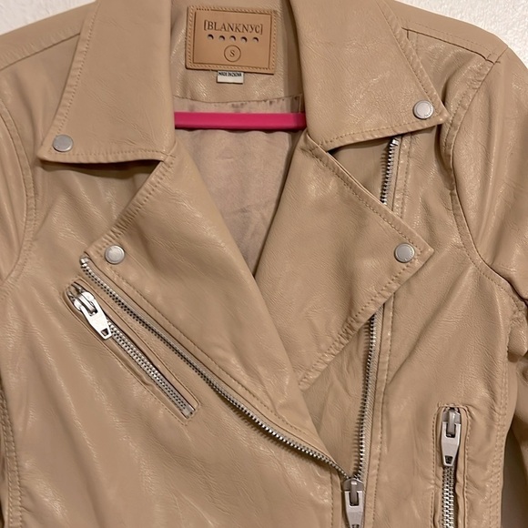BlankNYC Woman’s Size S Faux Leather Camel Tan Traditional Motto Biker Jacket - Picture 2 of 12